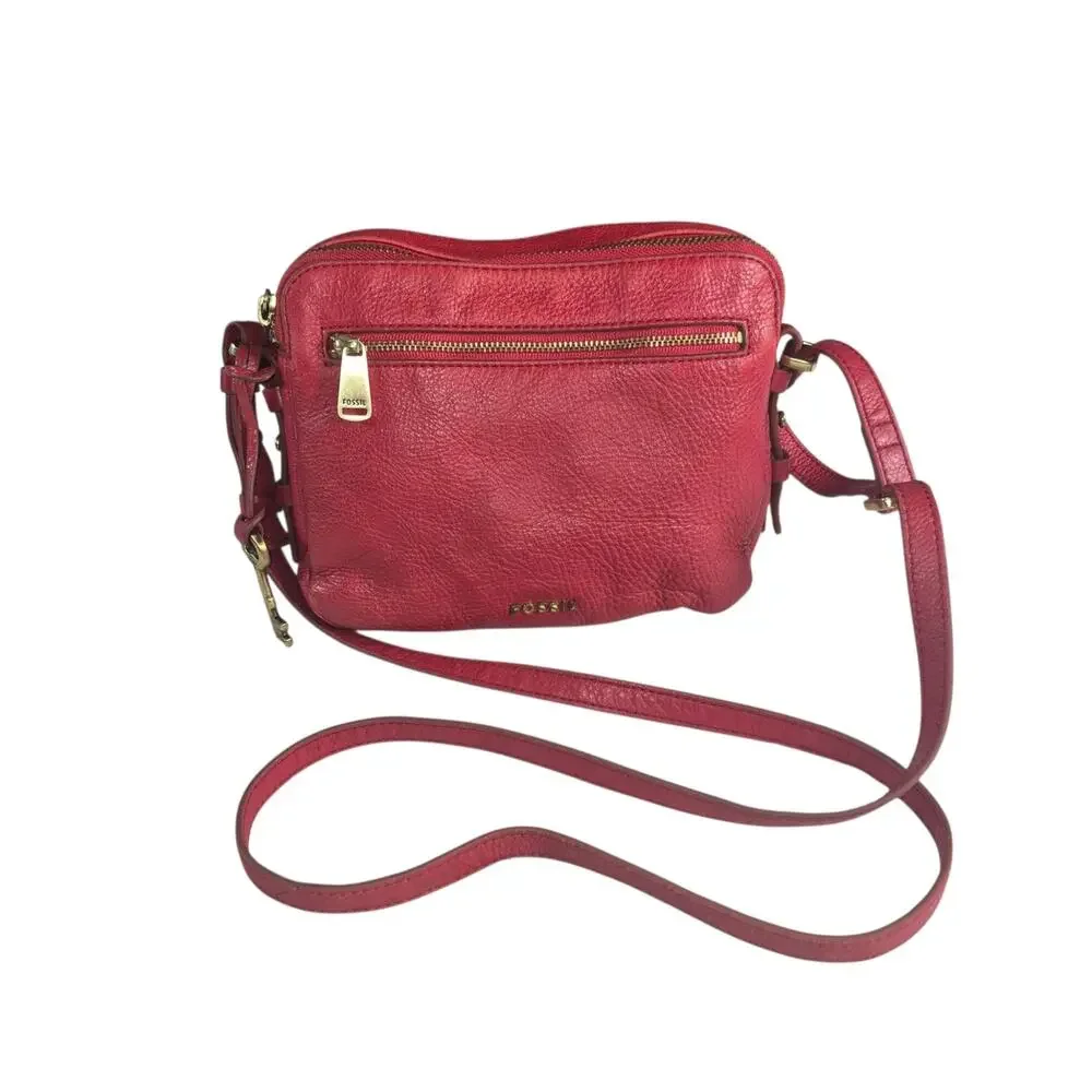 Fossil Red Pebbled Leather 'Piper Toaster' Crossbody Bag Purse 8X8